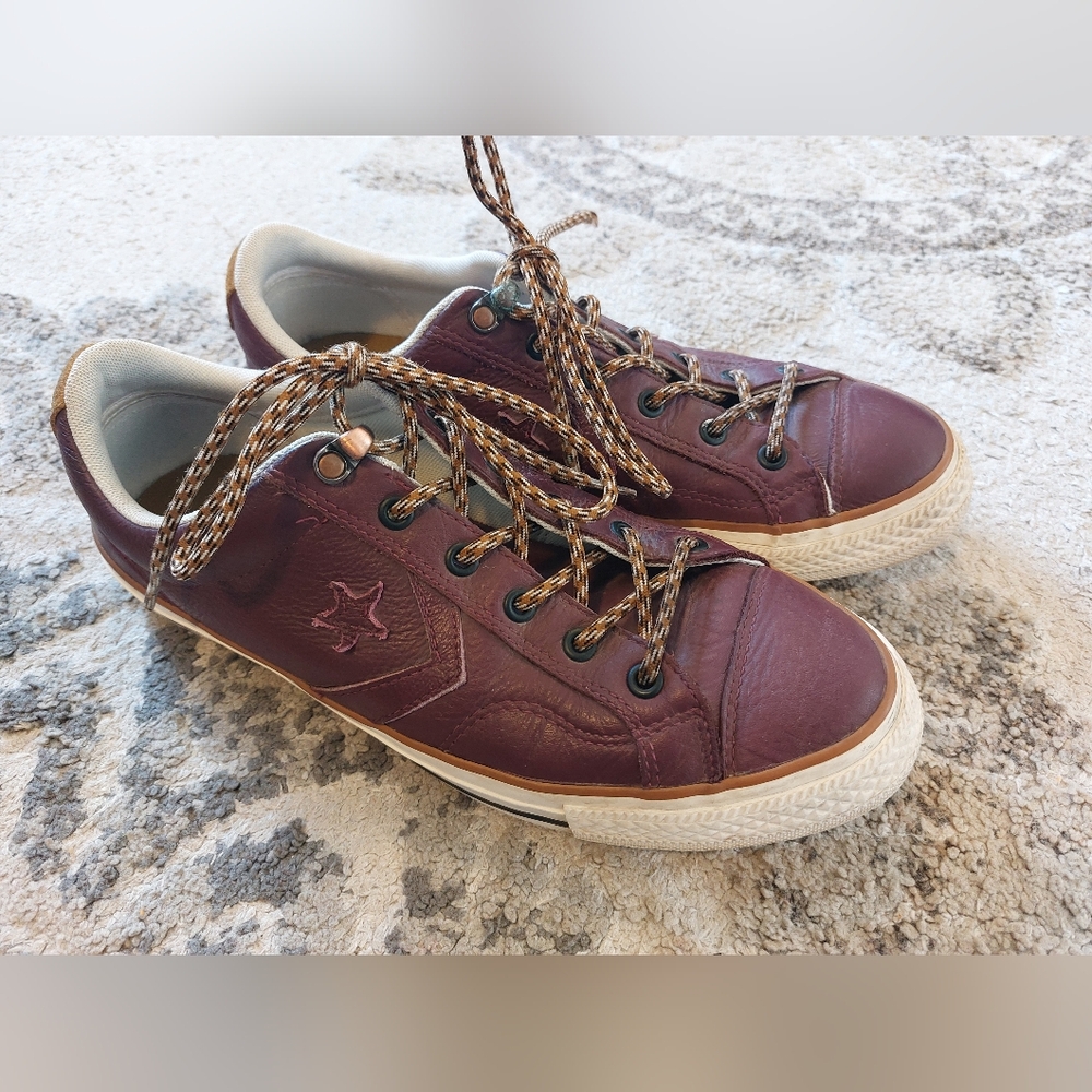 Converse Men's Cons Star Player Ox Leather Sneaker in Burgundy